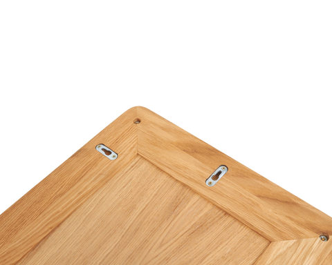 Frama RM-1 Rectangular Mirror, back of the mirror showing the oak panel and two keyhole slots cut for hanging