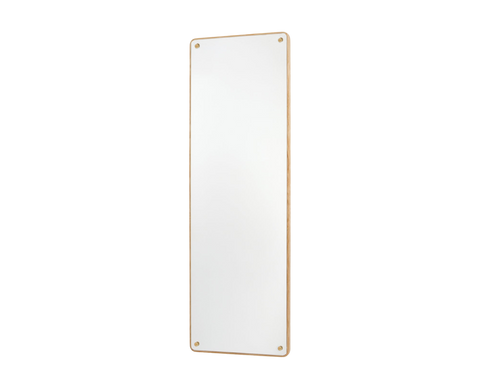 Frama RM-1 Rectangular Mirror, tall narrow mirror with an oak frame and brass fixings, hung against a plain wall