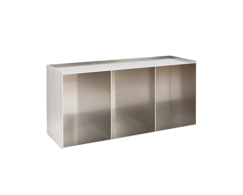 Frama Rivet Case in Aluminum, metal open case at an angle showing the side panel and the two dividers inside, on white