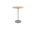 Frama Table 57 in Yellow Limestone, narrow round limestone top on a polished steel column and disc base, shown on a white background