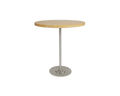 Frama Table 57 in Yellow Limestone, wide speckled limestone top on a slender steel stem and a round metal foot, shown on white