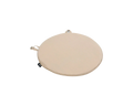 Frama Tasca Cushion in Beige, round seat pad with a fabric tie loop and a small woven label, shown at an angle on white