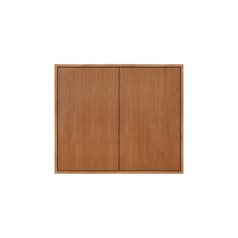 Frama Shelf Library Cabinet in Natural Oak, two door oak cabinet box with plain fronts and no handles, front view on a white background