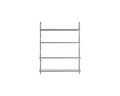Frama Shelf Library Single Section in Stainless Steel, wide steel unit with four slim shelves on two uprights, on white