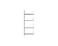 Frama Shelf Library Add-on Section in Stainless Steel, narrow unit with one steel upright and four steel shelves, front view on a white background