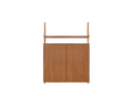 Frama Shelf Library Medium Cabinet Section in Natural Oak, wall mounted two door cabinet with an open shelf rail above, front view on white