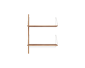 Frama Shelf Library Add-on Hanger Section in Natural Oak, single upright with two oak shelves and a hanging rail below the top shelf, on white