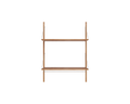 Frama Shelf Library Hanger Section in Natural Oak, wall unit with two oak shelves and a hanging rail under the upper shelf, front view on white