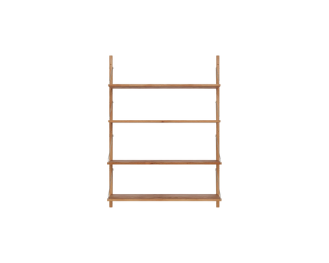 Frama Shelf Library Single Section in Natural Oak, wide oak unit with four shelves carried on two wall mounted uprights