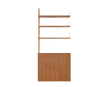 Frama Shelf Library Medium Cabinet Add-on Section in Natural Oak, tall unit with three open oak shelves above a two door cabinet, shown on white