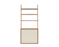 Frama Shelf Library Canvas Cabinet Section in Natural Oak, tall oak unit with three open shelves above a cabinet fronted in cream canvas