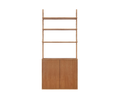 Frama Shelf Library Medium Cabinet Section in Natural Oak, tall wall unit with three open shelves above a two door cabinet, front view on white
