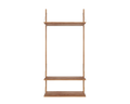 Frama Shelf Library Hanger Section in Natural Oak, taller oak unit with two shelves and a hanging rail beneath the upper shelf, front view on white
