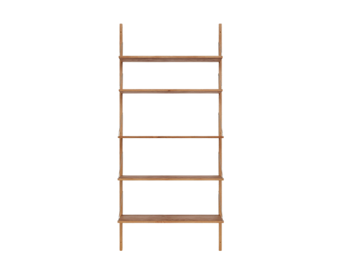 Frama Shelf Library Single Section in Natural Oak, tall wide oak unit with five shelves, straight on packshot against white