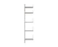 Frama Shelf Library Add-on Section in Stainless Steel, tall narrow steel unit with five shelves stacked along a single upright, shown on white