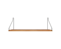Frama Single Shelf, Natural Oak in Black, wider oak board on black wire brackets, plain background with a soft shadow