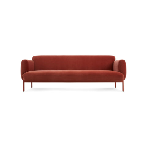 Puff Puff 87" Sofa by Blu Dot in Tomato Velvet, front view