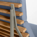Perch Outdoor Lounge Chair by Blu Dot, FSC-certified teak slats and Charcoal frame with Sunbrella Haze cushion detail