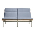 Perch Outdoor 2 Seat Sofa by Blu Dot in Sunbrella Oasis with charcoal aluminum frame and teak slats, front view