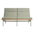 Perch Outdoor 2 Seat Sofa by Blu Dot in Sunbrella Oasis with charcoal aluminum frame and teak slats, 3/4 view