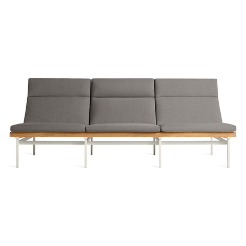 Perch Outdoor 3 Seat Sofa by Blu Dot in Toohey Charcoal with White frame, FSC-certified teak slats, front view