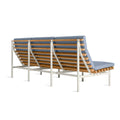 Perch Outdoor 3 Seat Sofa by Blu Dot in Sunbrella Haze with White frame, rear 3/4 view showing FSC-certified teak slats