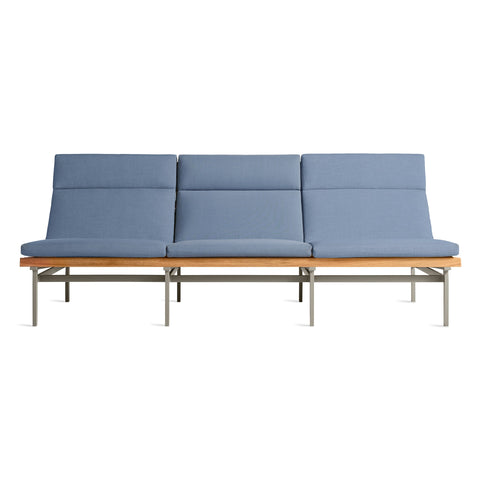 Perch Outdoor 3 Seat Sofa by Blu Dot in Sunbrella Oasis with Charcoal frame, FSC-certified teak slats, front view