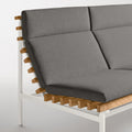 Perch Outdoor 3 Seat Sofa by Blu Dot, teak slat and White frame with Toohey Charcoal cushion, side detail