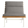 Perch Outdoor Lounge Chair by Blu Dot in Toohey Charcoal with charcoal aluminum frame and teak slats, 3/4 view
