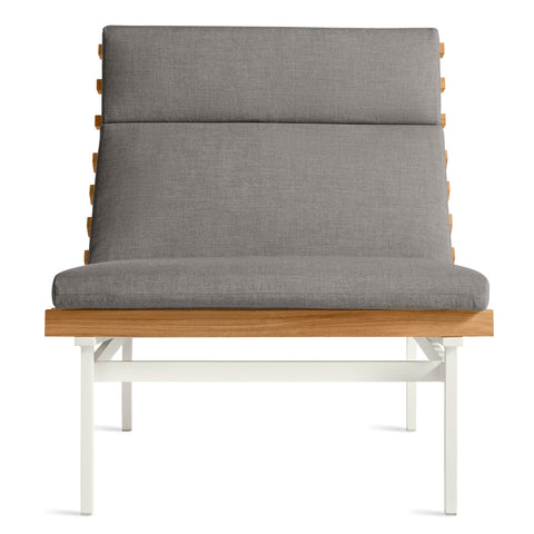 Perch Outdoor Lounge Chair by Blu Dot in Toohey Charcoal with charcoal aluminum frame and teak slats, 3/4 view
