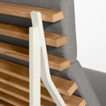 Perch Outdoor Lounge Chair by Blu Dot, FSC-certified teak slats and White frame with Toohey Charcoal cushion detail