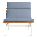 Perch Outdoor Lounge Chair by Blu Dot in Sunbrella Oasis with white aluminum frame and teak slats, front view
