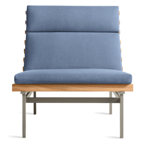 Perch Outdoor Lounge Chair by Blu Dot in Sunbrella Oasis with charcoal aluminum frame and teak slats, front view