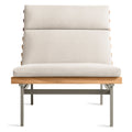 Perch Outdoor Lounge Chair by Blu Dot in Sunbrella Haze with charcoal aluminum frame and teak slats, front view