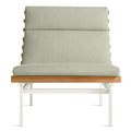 Perch Outdoor Lounge Chair by Blu Dot in Sunbrella Linen with white aluminum frame and teak slats, front view