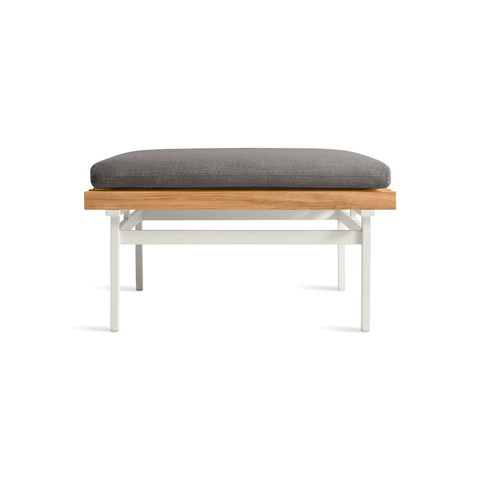 Perch Outdoor Ottoman by Blu Dot in Toohey Charcoal with White Steel frame, front view
