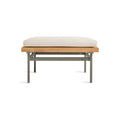 Perch Outdoor Ottoman by Blu Dot in Sunbrella Linen with Charcoal Steel frame, front view