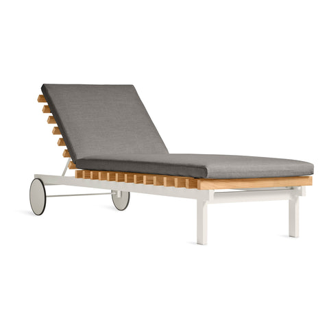 Perch Outdoor Sun Lounger by Blu Dot in Toohey Charcoal with charcoal aluminum frame, side view