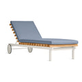 Perch Outdoor Sun Lounger by Blu Dot in Sunbrella Oasis with white aluminum frame, three-quarter view