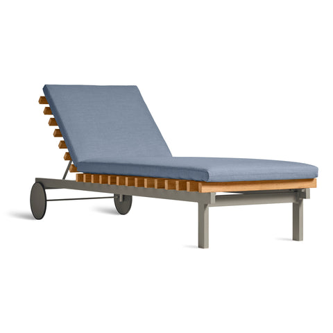 Perch Outdoor Sun Lounger by Blu Dot in Sunbrella Oasis with charcoal aluminum frame, side view
