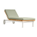 Perch Outdoor Sun Lounger by Blu Dot in Sunbrella Haze with white aluminum frame, side view