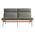 Perch Outdoor 2 Seat Sofa by Blu Dot in Toohey Charcoal with charcoal aluminum frame and teak slats, front view