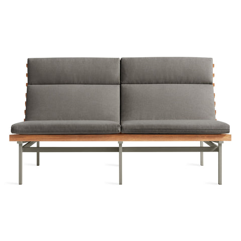 Perch Outdoor 2 Seat Sofa by Blu Dot in Toohey Charcoal with charcoal aluminum frame and teak slats, front view