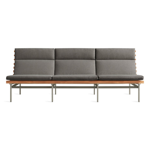 Perch Outdoor 3 Seat Sofa by Blu Dot in Toohey Charcoal with Charcoal frame, FSC-certified teak slats, front view