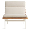 Perch Outdoor Lounge Chair by Blu Dot in Sunbrella Haze with white aluminum frame and teak slats, front view