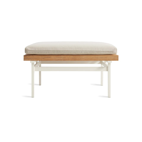 Perch Outdoor Ottoman by Blu Dot in Sunbrella Linen with White Steel frame, low front view