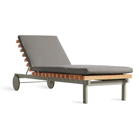 Perch Outdoor Sun Lounger by Blu Dot in Sunbrella Oasis with charcoal aluminum frame, side view