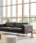 pon coffee table by fredericia with leather sofa in a scandinavian inspired living room