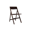 Frama Folding Flat Chair in Dark Brown Birch, dark brown folding chair standing open with a curved back rail, angled view on white
