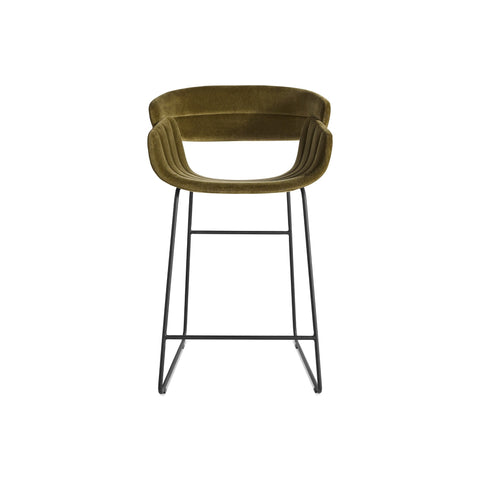 Racer Stool by Blu Dot in Moss Velvet, counter stool height, front view
